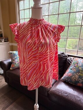 Juliana’s Ruffle Sleeve With Tie Back Zebra Print Blouse